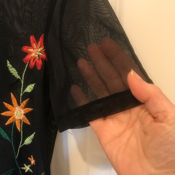 Trendy semi-sheer mesh embroidered top - Picture 3 of 5
